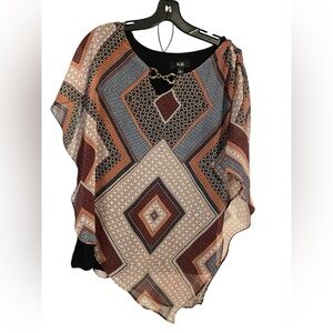 AGB Women's Geometric Blouse - Red, Blue, Black